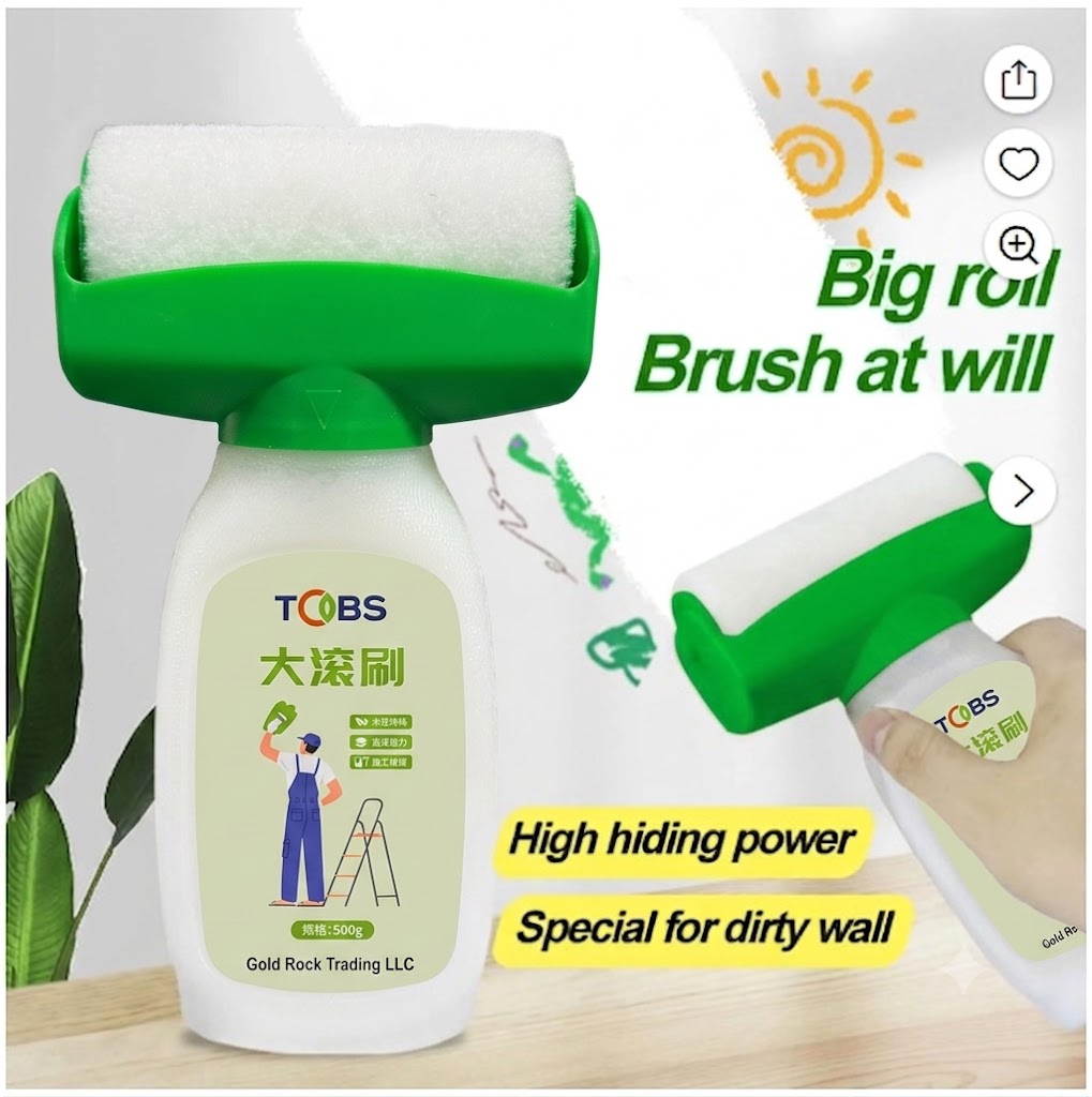 Wall Repair Paint Roller, Water-Based White Touch-Up Paint Kit, for Home Interior Wall Cracks and Stains
