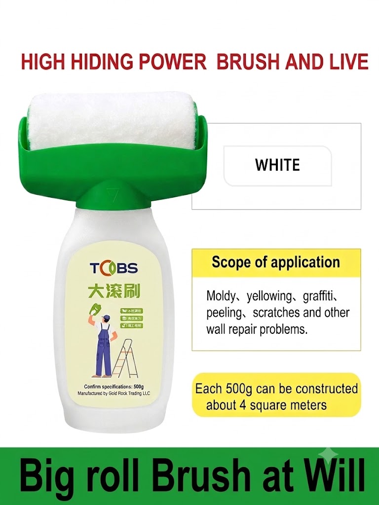 Wall Repair Paint Roller, Water-Based White Touch-Up Paint Kit, for Home Interior Wall Cracks and Stains