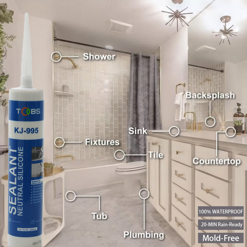 2pc KJ-995 Premium Neutral Silicone Sealant - 100% Waterproof &amp; Anti-Mold Weatherproofing Caulk (300ml)
